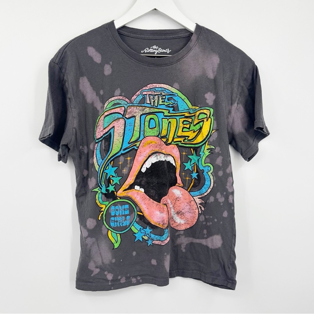 The Rolling Stones Custom Bleached Baby Tee Size Large Upcycled Music Colorful
